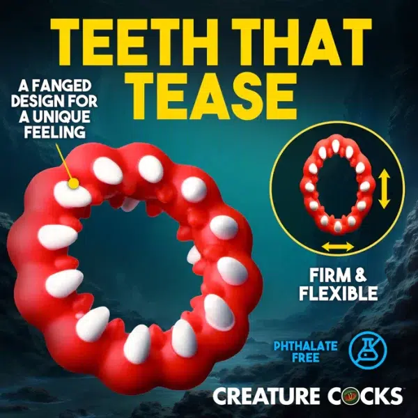 "Fangs Creature Cocks avec dents blanches, gros plan silicone, Québec Canada."