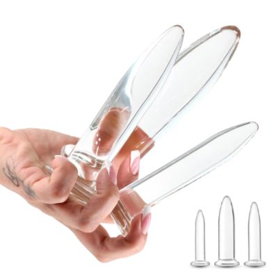 "Kit entraînement anal et vaginal Crystal 3pc en verre borosilicaté, vue complète, Boutique Le Prince Québec."