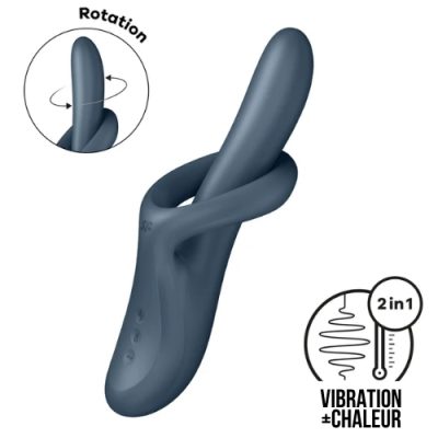 "Vibrateur rabbit chauffant Satisfyer Heat Flex 4 en silicone, vue complète de face, Boutique Le Prince Québec."
