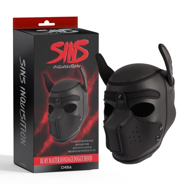 "Photo du masque avec le museau amovible, montrant la possibilité de varier les plaisirs oraux et les scénarios BDSM."