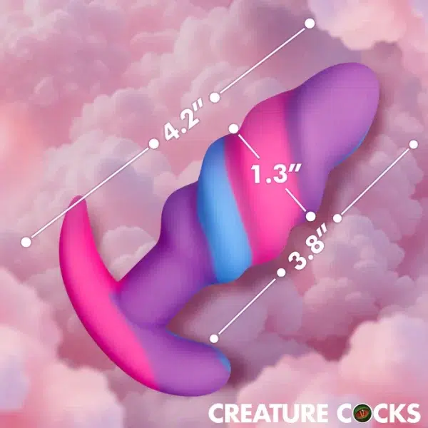 "Unicorn Swirl silicone spirale rose-bleu-violet, gros plan, Québec Canada."