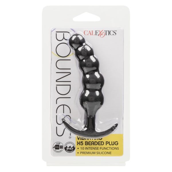 "Boundless X5 plug vibrant perlé noir, présentation, Québec Canada."