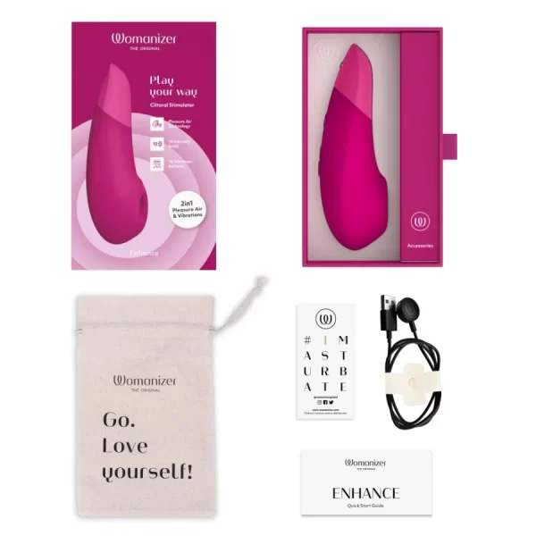 "Packaging élégant du stimulateur Womanizer Enhance"