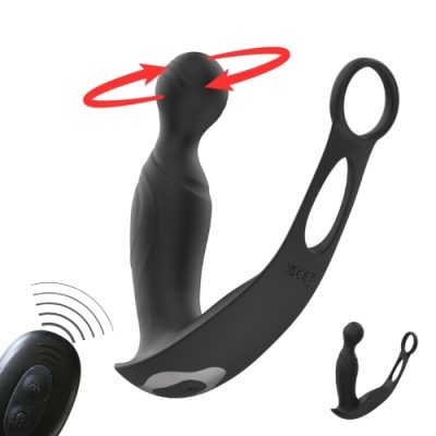 Masseur de prostate 3 en 1 avec anneau double intégré