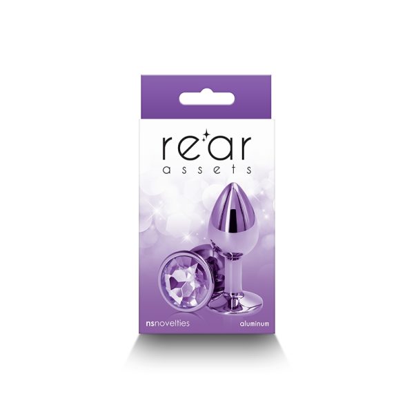« Plug anal Rear Assets Small chromé violet sur fond blanc épuré ».