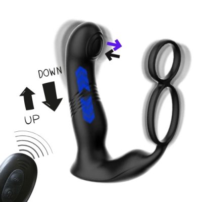 Stimulateur de prostate noir avec télécommande sans fil et double anneau d’érection