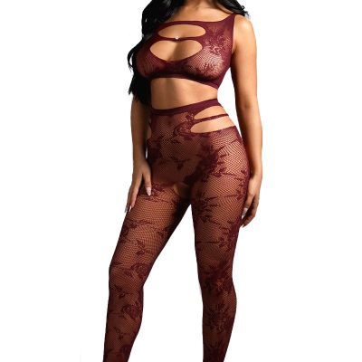 Haut en filet Fantasy Lingerie avec dentelle florale et découpes poitrine