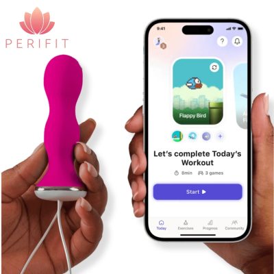 « Dispositif Kegel Perifit Care en silicone médical sur fond clair ».