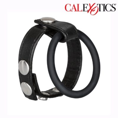 Leather Ball Spreader double cock ring cuir premium anneaux reliés