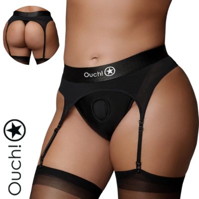 String harnais vibrant XL/XXL noir avec jarretelles ajustables Ouch!