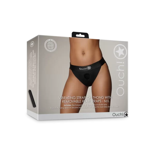Vue rapprochée des sangles amovibles string harnais vibrant Ouch!