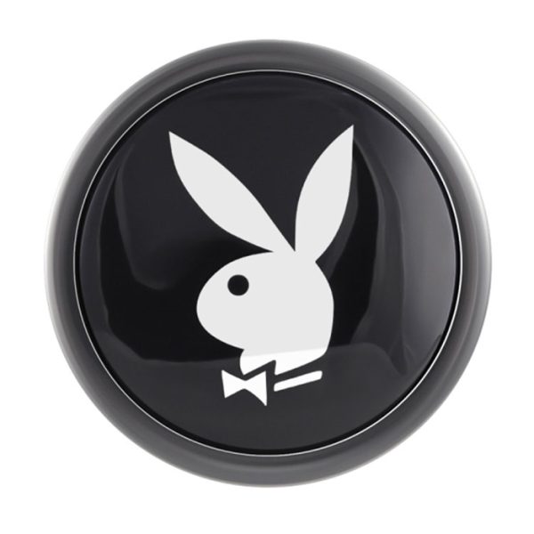 Base plug anal Playboy logo lapin blanc fond noir design iconique