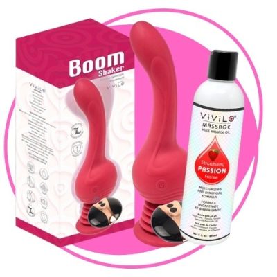 Pack Cadeaux Womanizer : Boom Boom Shaker + Huile de Massage Vivilo