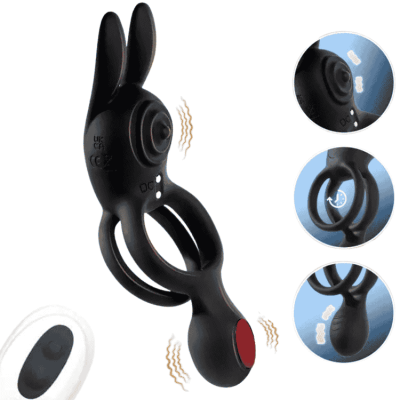 Rabbit Cock Rings double anneau vibrant noir