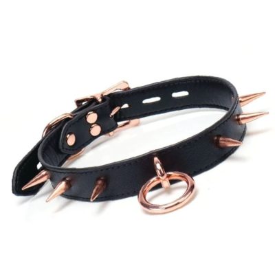 Collier noir à pics rose gold avec anneau O