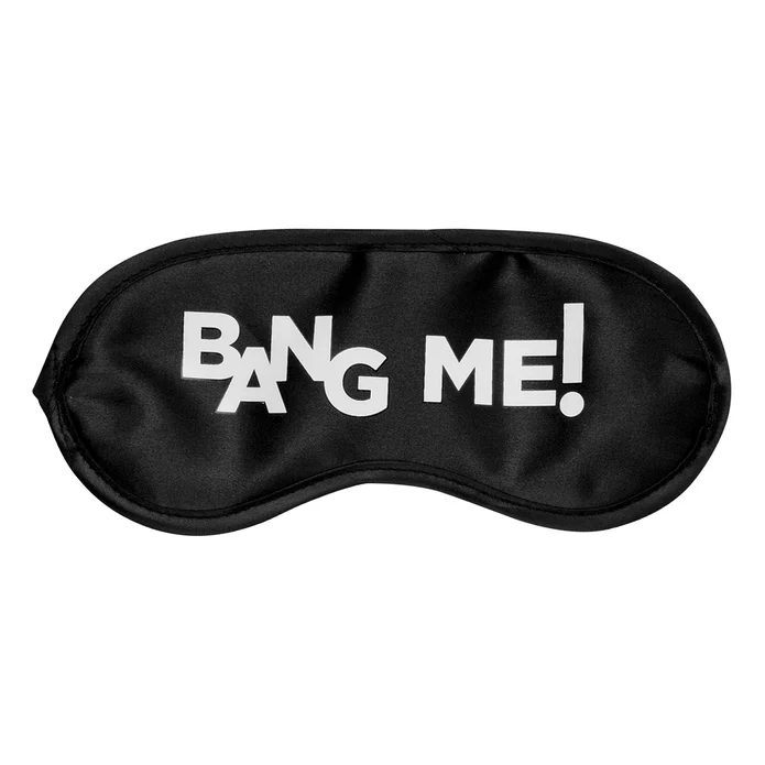 Masque noir en satin « Bang Me! » sur fond blanc