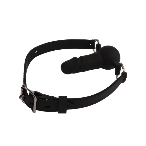 Vue de profil du dildo gag avec sangle ajustable – Behave Luxury