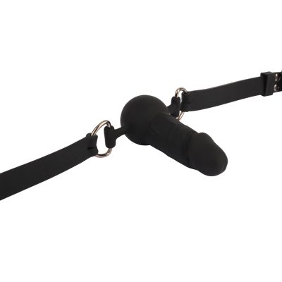 Bâillon en cuir vegan noir avec gode réaliste – Behave Fetish
