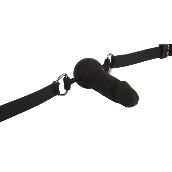 Bâillon en cuir vegan noir avec gode réaliste – Behave Fetish