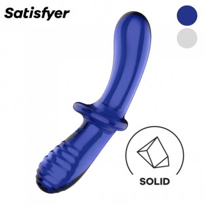 Satisfyer Double Crystal – gode en verre bleu double-face pour point G et prostate, boîte et jouet