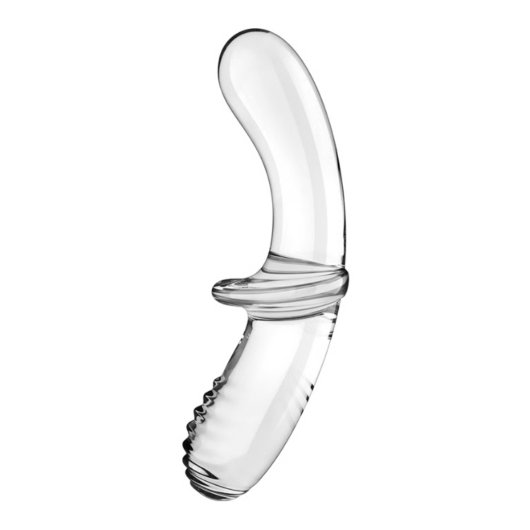 Gode en verre Satisfyer Double Crystal courbé, côté lisse et côté texturé pour double stimulation