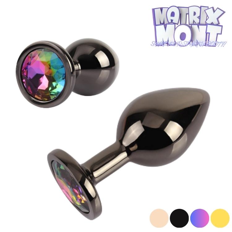 Plug anal Matrix Mont Medium noir avec bijou multicolore brillant et finition miroir.