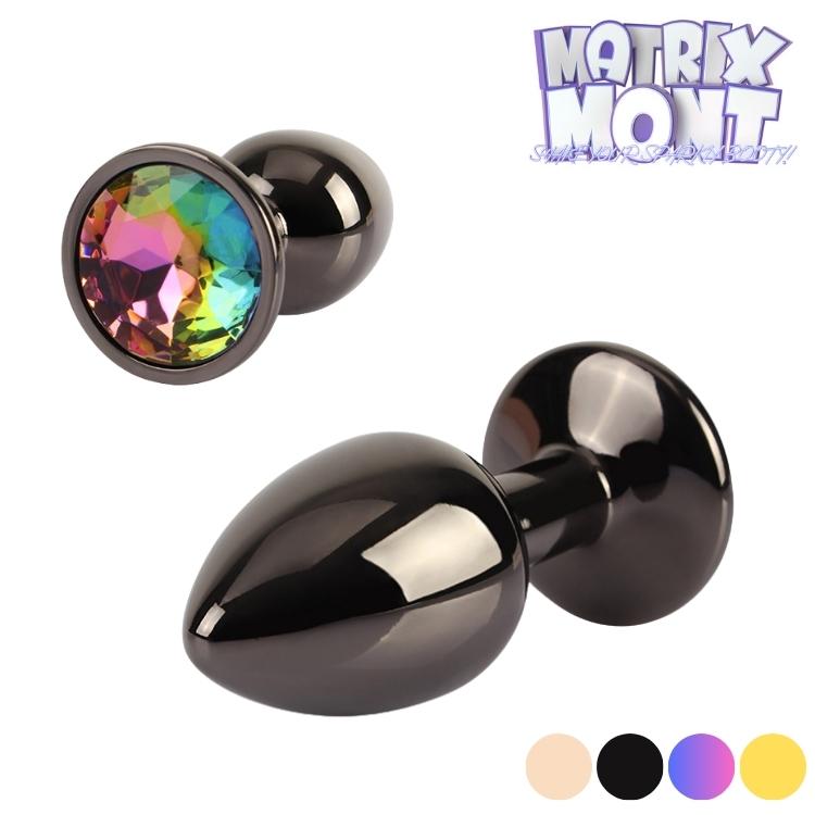 Plug anal Matrix Mont Small en métal noir avec bijou multicolore brillant et finition polie.