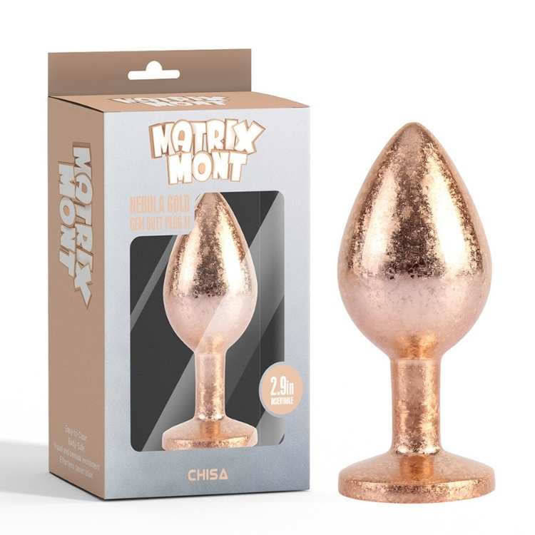 Plug anal Nebula Gem couleur or, surface métallique lisse et base sertie d’un bijou étincelant, collection Matrix Mont.