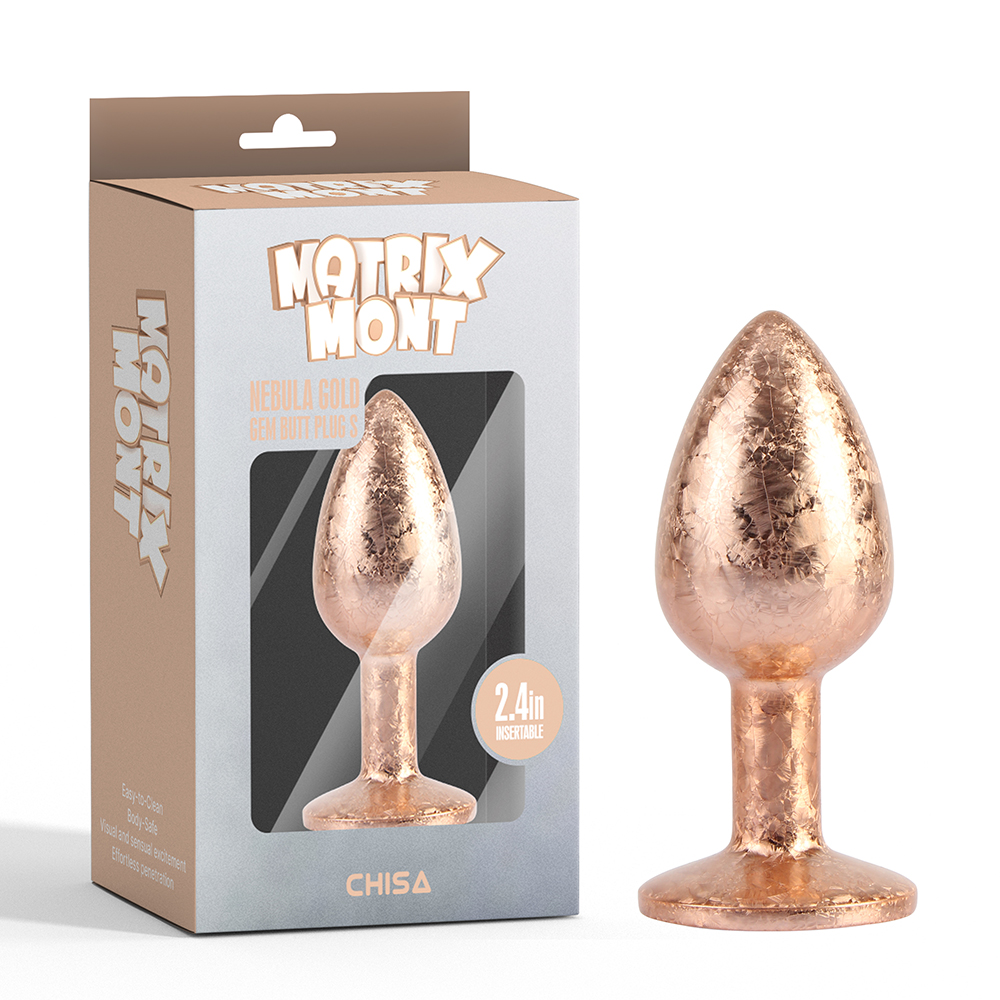 4️⃣ Boîte du Nebula Gem Butt Plug Small de Matrix Mont, 2.4 pouces insérables, visuel rose et or.