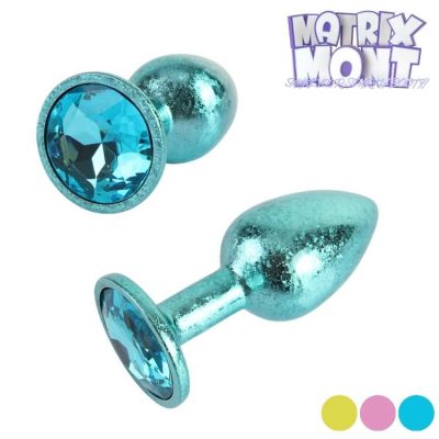 Plug anal bijou Matrix Mont taille small en métal bleu, finition brillante et base sertie d’un cristal lumineux.