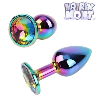 Plug anal métallique arc-en-ciel Matrix Mont avec bijou multicolore.