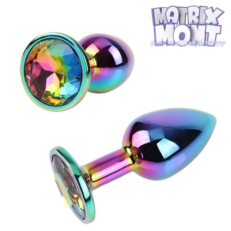 Plug anal métallique arc-en-ciel Matrix Mont avec bijou multicolore.