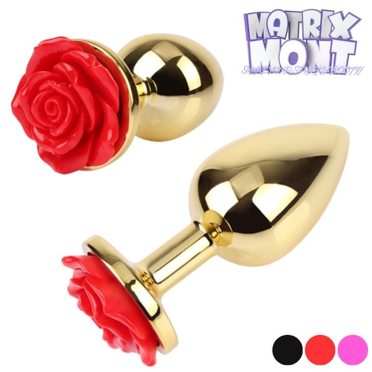 Plug anal doré Matrix Mont orné d’une rose rouge brillante