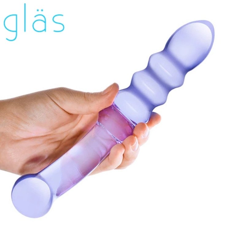 Purple Rain Ribbed Dildo Gläs – verre violet courbé