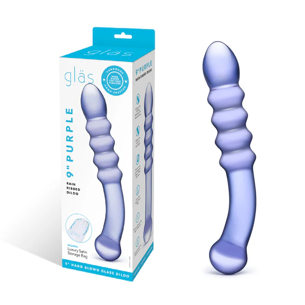 Boîte du Purple Rain Ribbed Dildo – Collection Gläs