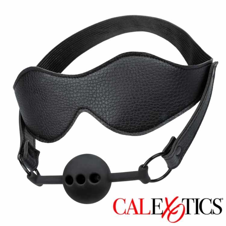Eye Mask & Breathable Ball Gag CalExotics sur fond blanc