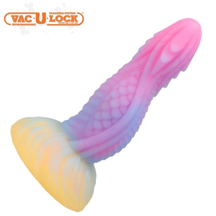 Dragon’s Tongue dildo multicolore sur fond blanc
