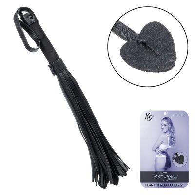Heart Throb Flogger – Nocturnal Collection (4) Flogger noir avec cœurs décoratifs rouges