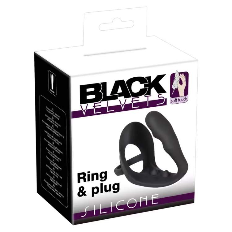 anneau pénien avec plug anal silicone noir