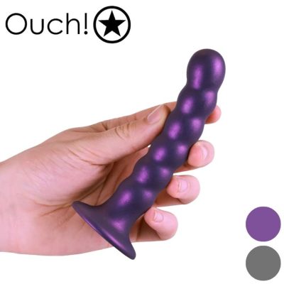 5 Beaded Silicone G-Spot Dildo Ouch mauve métallique vue de face