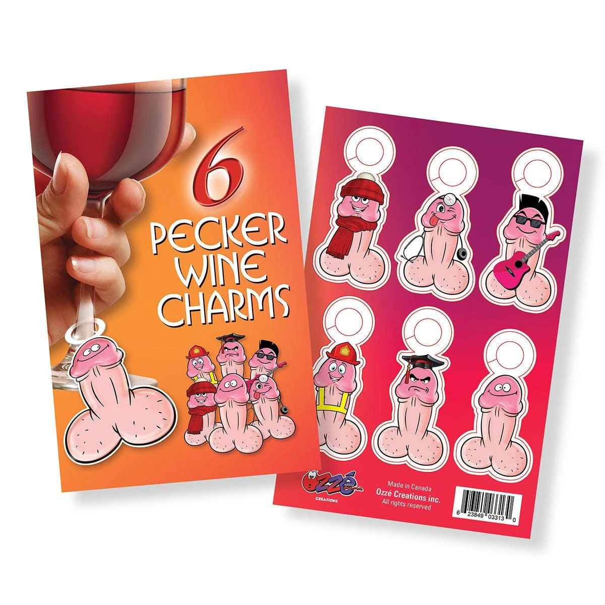 6 Pecker Wine Charms emballage Ozze Creations - marque-verres pénis EVJF enterrement vie jeune fille Canada