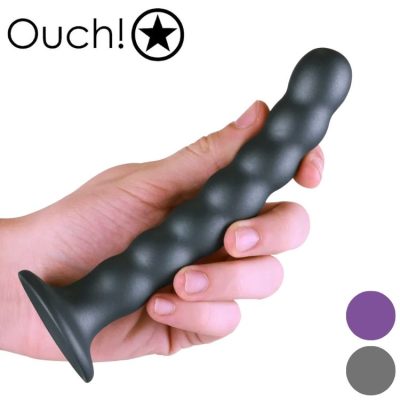 Beaded Silicone G-Spot Dildo Ouch 6.5 inch purple metallic