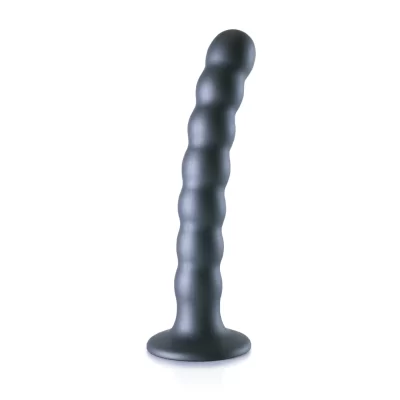 Beaded Silicone G-Spot Dildo Ouch 6.5 inch purple metallic