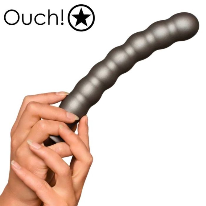 8 Beaded Silicone G-Spot Dildo Ouch gris métallique