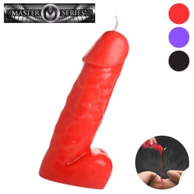 La Pecker Drip Candle rouge en forme de pénis, avec la cire qui s'écoule.