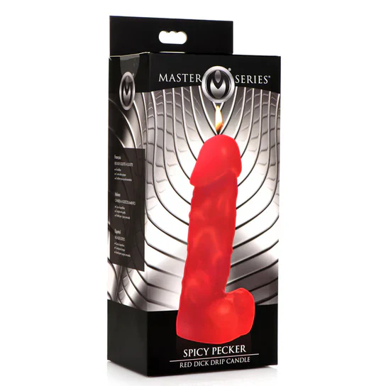 La Pecker Drip Candle rouge en forme de pénis, avec la cire qui s'écoule.