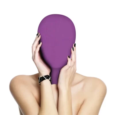 Subjugation Mask – Ouch! (1) Masque de Subjugation Ouch! en lycra mauve - cagoule bondage élégante et extensible
