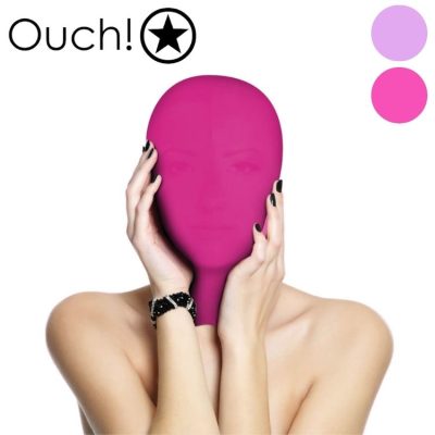 Masque de Subjugation Ouch! en lycra rose - cagoule BDSM privation sensorielle confortable