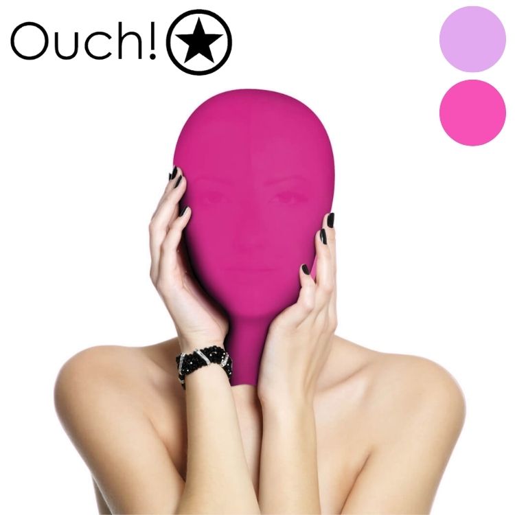 Masque de Subjugation Ouch! en lycra rose - cagoule BDSM privation sensorielle confortable