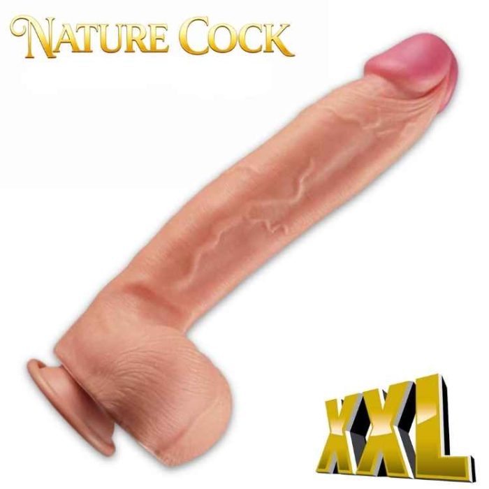 Gode réaliste XXL 12 pouces Nature Cock en silicone platine double couche couleur chair naturelle
